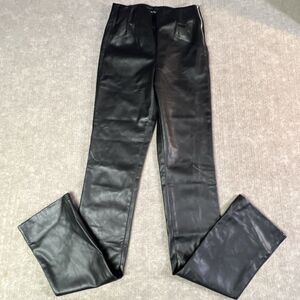 Zara Women's Size Small Black Faux Leather Pants 26” W X 34” Zip  Calf‎